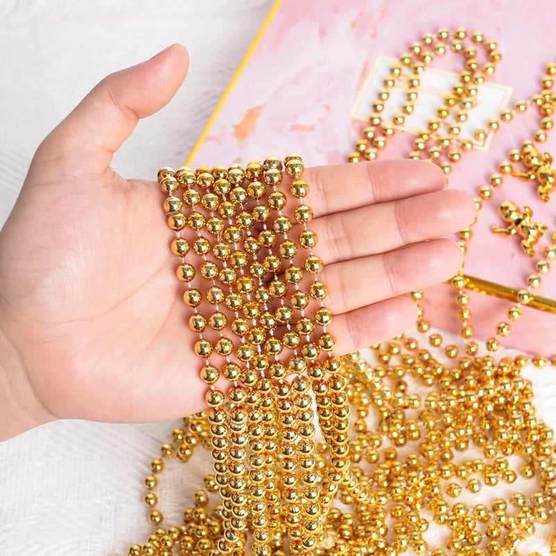 ZZYFGH 12Pcs Gold Bead Necklace, 33'' 7mm Christmas Bead Necklaces, Mardi Gras Xmas Beaded Necklace Costume, Festival Parade Throw Accessories for Mardi Gras Party Christmas New Year Eve Festive Events, Party Favors - Image 3